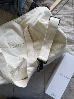 Holt Renfrew Cream Canvas Duffle Bag & Glass Water Bottle